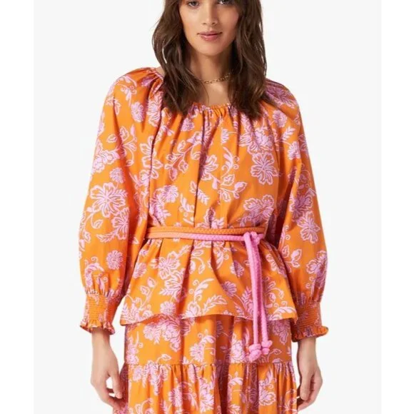 Xirena Scoop Keyhole Neck Blouse with Raglan Sleeves in Tropicana Orange - XS - Picture 11 of 11